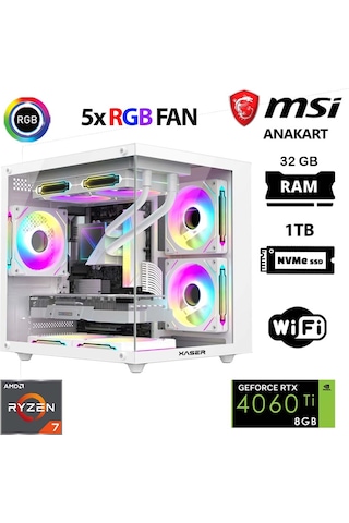 Xaser Cube X80 R7-5700X 32 GB 1 TB M.2 Nvme SSD 8 GB RTX5060Tİ Free Dos Masaüstü Oyuncu Bilgisayarı