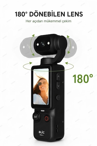 Blc Mini Wifi Vlog Kamera Akıllı Cep Kamerası 180 Dönebilen Lens 1080p Full Hd Kamera 1.9'' Ekran Mp3 Çalar 2000mah Batarya Taşınabilir Klipsli Mini Video Aksiyon Kamera