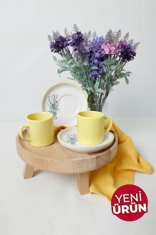 Keramika Elegant Blossoms Sarı Kahve Takımı 4 Parça 2 Kişilik