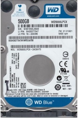 WD Blue WD5000LPCX 500 GB 5400 Rpm 16 MB Sabit Disk