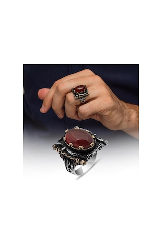 Oval Akik Taşlı Elifvav 925 Ayar Gümüş Yüzük Gümüş