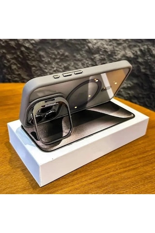 İphone 16 Pro Uyumlu Kılıf Klon Stantlı + Lens Korumalı Magsafe Telefon Kılıfı Bronz