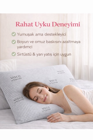 Visco Dolgulu Ortopedik Yastık 50x70 Cm -boyun Desteği Sağlar. Gri