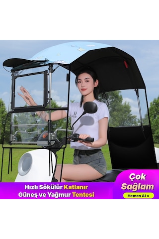 Motorsiklet Scooter Tentesi Yağmur Rüzgar Korumalı Gölgelik Katlanabilir