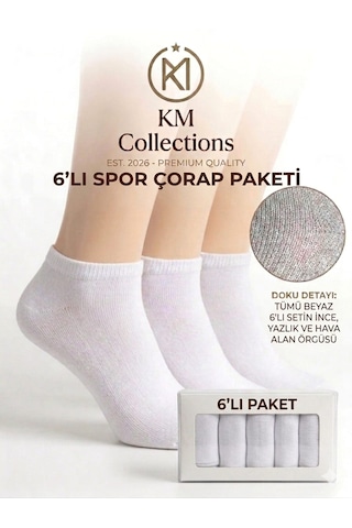 Km Collections 6'lı Ekonomik Paket Pamuklu Kısa Çorap Kadın&erkek Beyaz