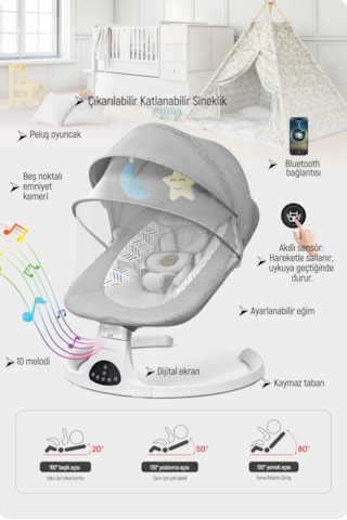 Livenzi Movibaby Hareket Sensörlü Otomatik Ana Kucağı-grey