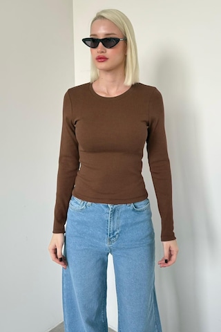 Madmext Kahverengi Bisiklet Yaka Slim Fit Kadın Body Mg2564 Kahverengi