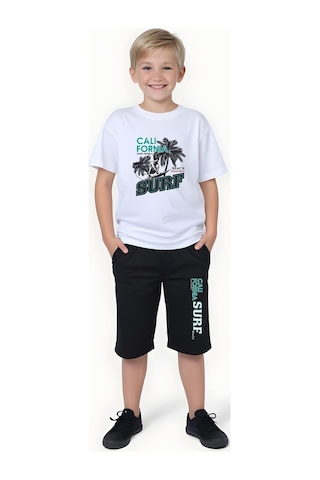Fyk Kids Erkek Çocuk Yazlık Surf Baskılı Alt-üst Takım Beyaz