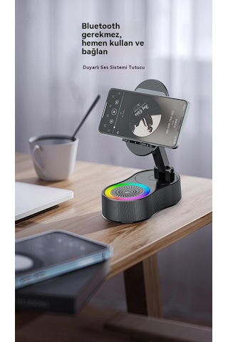 Endüksiyonlu Cep Telefonu Tutucu Güç Bankası Bluetooth Hoparlör