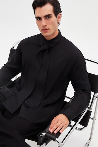 Twn Relaxed Siyah Düz Tencel Gömlek 5ec02sg24350m 001
