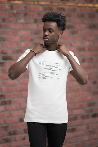 Slim Fit Sıfır Yaka Baskılı Pamuklu T-shirt Beyaz