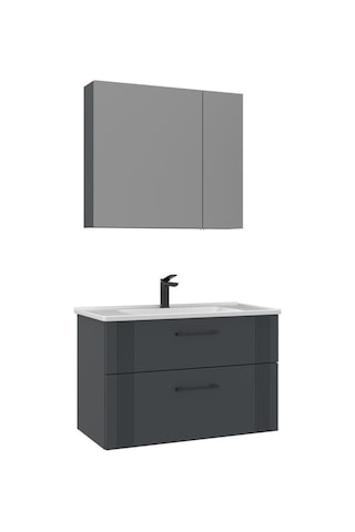 Orka Banyo Dolabı Takım Bari 85 Cm Mat Antrasit Antrasit