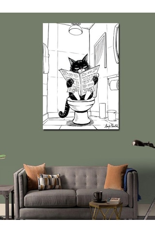 Kanvas Tablo Karikatür Tuvalet Kedisi 50cmx70cm