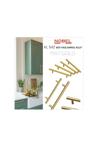 Paslanmaz Boy Kulp Nobel Mat Gold 128 Mm Modern Dolap & Çekmece Kulpu 5 Li Paket Gold