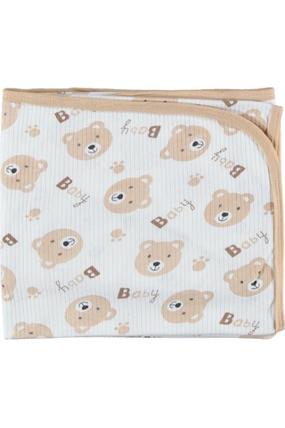 Penye Bebek Battaniye Kaliteli Kumaş Pamuklu Ayıcıklı Bebek Batta Kahverengi