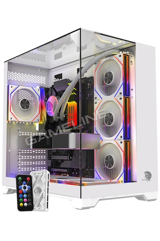 Gameline Carısma 7x Argb Kumandalı Fan Topglass Usb 3.0 Gaming Bilgisayar Kasası Beyaz