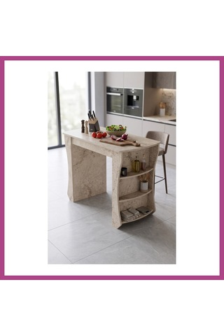 Gees Global Mutfak Masası Mutfak Adası Ada Masa Bar Masası Kahvaltı Masası Raflı Çok Amaçlı Dolap Modern Masa 120x60 Cm 9835 Traverten Gbzs