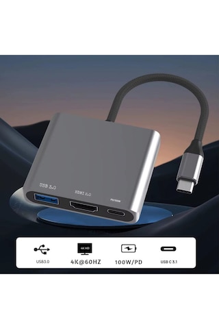 Usb Çoklayıcı 3in1 Hub Type-c 4k Hdmı Usb 3.0 Okuyucu