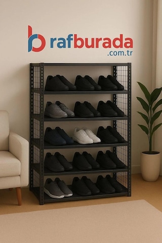 6 Katlı Renkli Tel Kafesli Çelik Ayakkabılık Rafı 31x75x150 Cm Çok Renkli