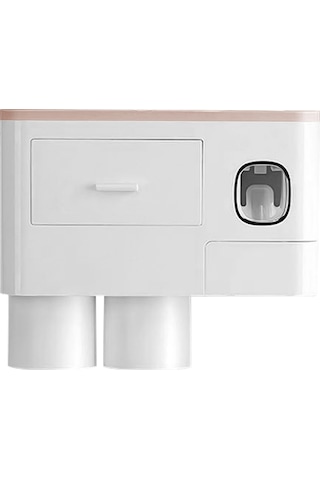 Geeksen Duvar Deliksiz Diş Fırçası Askısı - Manyetik Tüp Sıkacağı & Bardaklı Banyo Organizer Seti Pembe