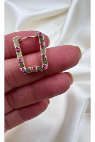 Bb İthal Pembe Taşlı Serenay Serisi Küçük Dikdörtgen Küpe Altın - Pembe