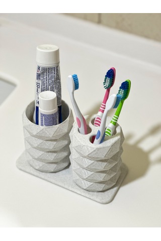 Modern Tasarım Ve Şık Diş Fırçalık Seti - Mermer Beyaz - 17cm Beyaz - Mermer