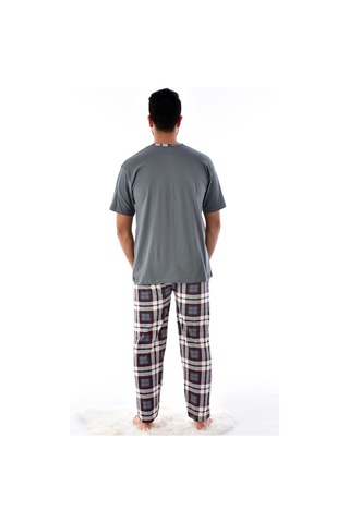 Pemilo 31101 - 1 2105 Ekose Desenli Kısa Kol Erkek Pijama Takımı Füme