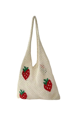 Kadınlar Büyük Kapasiteli Omuzdan Askili Çanta Sevimli Çilek Beyaz - Beyaz