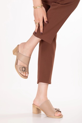 Gondol Hakiki Deri Topuklu Klasik Günlük Sandalet Ez.2222rc Vizon