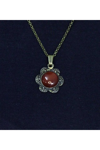 Doğal Taş Akik Doğal Taşlı Kadın Doğal Taş Otantik Kolye Euk18a Kırmızı