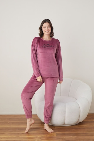 Lukitus Pamuklu Kadife Pijama Takımı Pembe Kadife01 Pembe