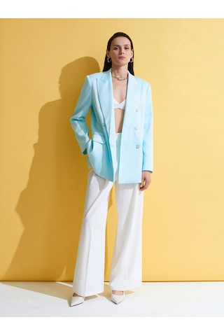 Dilvin 60802 Kruvaze Saten Blazer Ceket-mavi