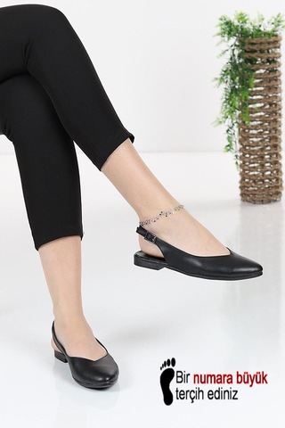Asmi Shoes Kadın Mary Siyah Cilt Arkası Açık Sivri Burun Günlük Babet Siyah Siyah