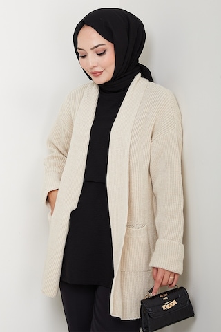 Enfil Şal Yaka Triko Hırka 1598 - Bej Bej