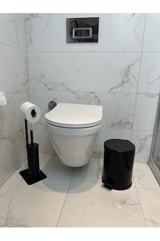 lyla concept Lilyum Banyo Tuvalet Kağıtlık Askılı Fırçalı Ve Çöp Kovası Seti Siyah