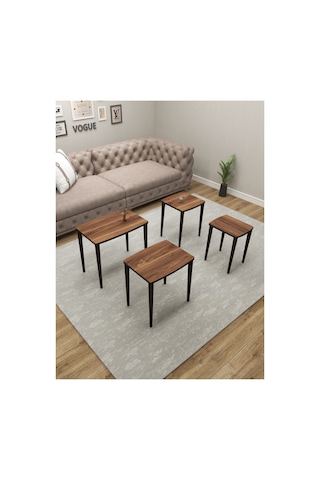 Renlife Zigon Sehpa 4'lü Zigon Mdf Zigon Ahşap Zigon Ceviz Lüx Ceviz Ceviz