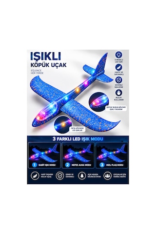 Led Işıklı Köpük Uçak Oyuncak -büyük Boy Hafif Ve Dayanıklı Eva Köpük Kolay Kurulum Açık Hava Çocuk Oyuncağı Mavi - 921717685