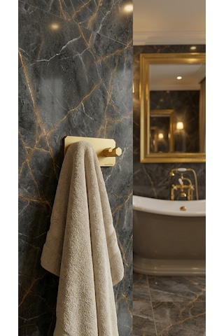 2'li Premium Gold Alüminyum Banyo Mutfak Havlu Bornoz Askısı Yapışkanlı Altın