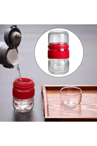 Suntek Magideal  Seyahat Çay Seti Cam Ev Ofis Hediyeleri Için Kırmızı