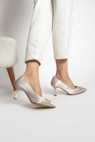 Paris Shoes Paris Bej Saten Topuklu Ayakkabı A741-bej Bej