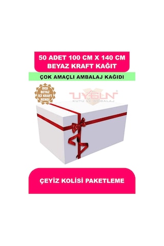 50 Adet 100cm X 140cm 120 Gr. Çift Yönlü Beyaz Kraft Ambalaj Kağıdı, Hediye, Çeyiz Paketleme, Çocuk Etkinlik Kağıdı