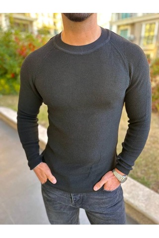 Kazak Slim Fit Naturel Örme Pamuk Bisiklet Yaka Tüylenmeyen Triko Dar Kesim Body Kazak Ekru