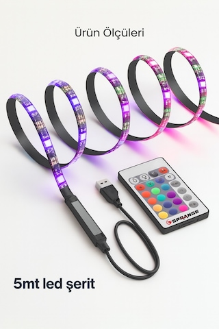 5 Metre Rgb Şerit Led 16 Renkli Kumandalı 4 Modlu Ayarlanabilir Işık 5v Usb Silikon Neon Led RGB