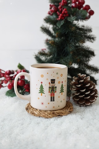 Keramika New Year Kurşun Asker Ağaç Kupa 10 Cm Beyaz