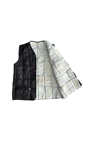 Patchwork Içi Kürk-Dışı Süet Hakiki Deri Acı Kahverengi Yelek