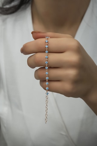 Nereze 925 Ayar Gümüş Rose Sıralı 3 Mm Aquamarin Taşlı Bileklik