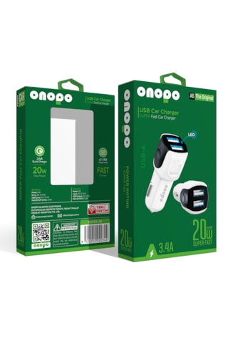 Onopo 3.4a Çift Usb Çıkışlı Hızlı Araç Şarjı 20w - A6