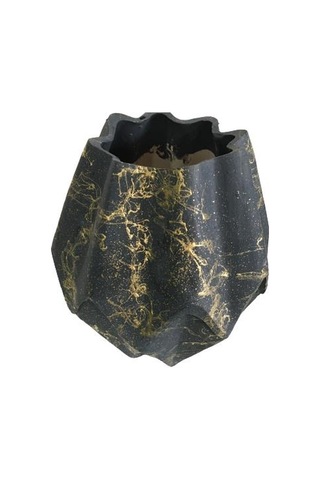 Burgulu Seramik Saksı Siyah -altın Sarısı Renk