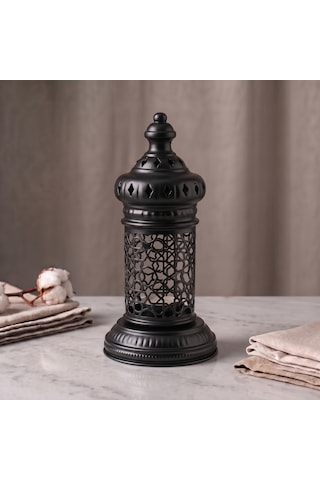Beyaz Geometrik Metal Fener Selçuklu Yıldızı Çay Feneği Tutucu Minimalist Fas Mum Dekorasyonu Siyah