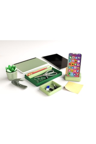 Tıdy Stack - Desk Organizer Modern Tasarımlı Çok Amaçlı Masaüstü Organizer Yeşil